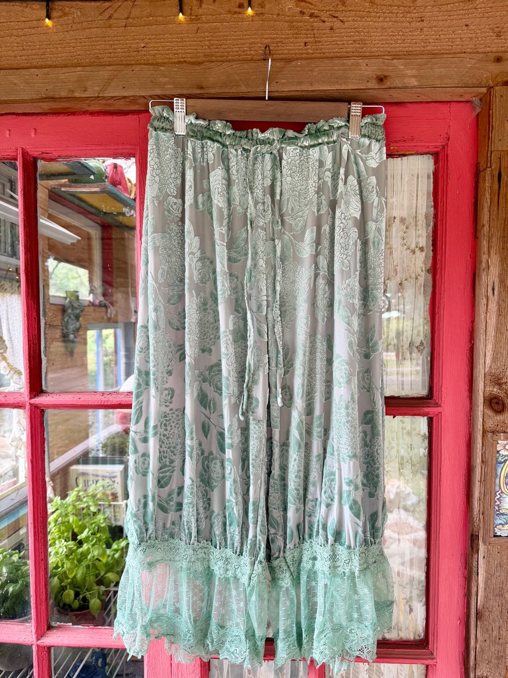 Dusty Aqua Velvet Burnout Lacy Pantaloons